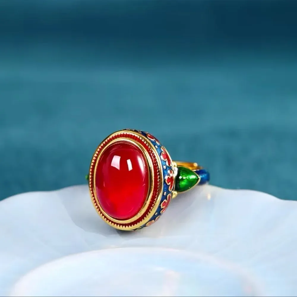 Red  Cabochon Enamel Ring - Picture 5 of 17